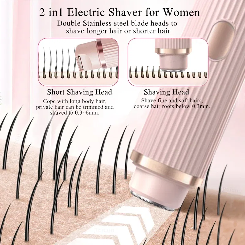 Color: Pink - Women Epilator Dual Head Facial Electric Razor Body Shaver for Shaving Bikini Trimmer Area Leg Waterproof Female Hair Removal