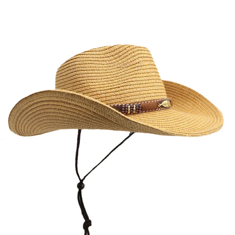 Color: Beige, Size: One Size, Ships From: CHINA - Summer Western Cowboy Top Hat Retro Style Sunshade Cowboy Straw Hat