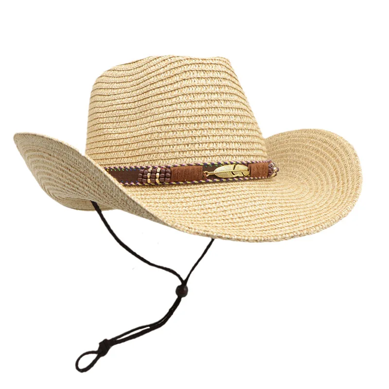 Color: Beige, Size: One Size, Ships From: CHINA - Summer Western Cowboy Top Hat Retro Style Sunshade Cowboy Straw Hat