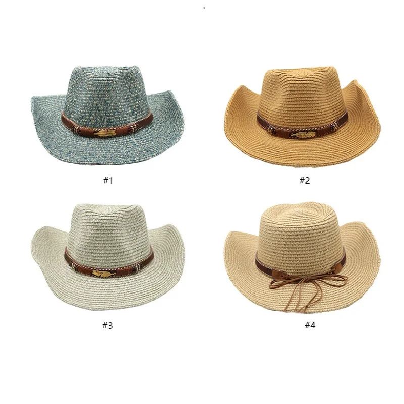 Color: Beige, Size: One Size, Ships From: CHINA - Summer Western Cowboy Top Hat Retro Style Sunshade Cowboy Straw Hat