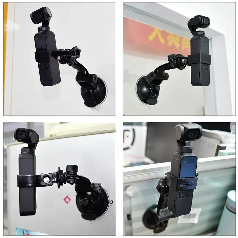 Color: Black - Gimbal Car Bracket Car Suction Cup Stable Mount Holder with Adapter Clip for DJI Pocket 3 Osmo Pocket 1/ 2 Camera  Accessories