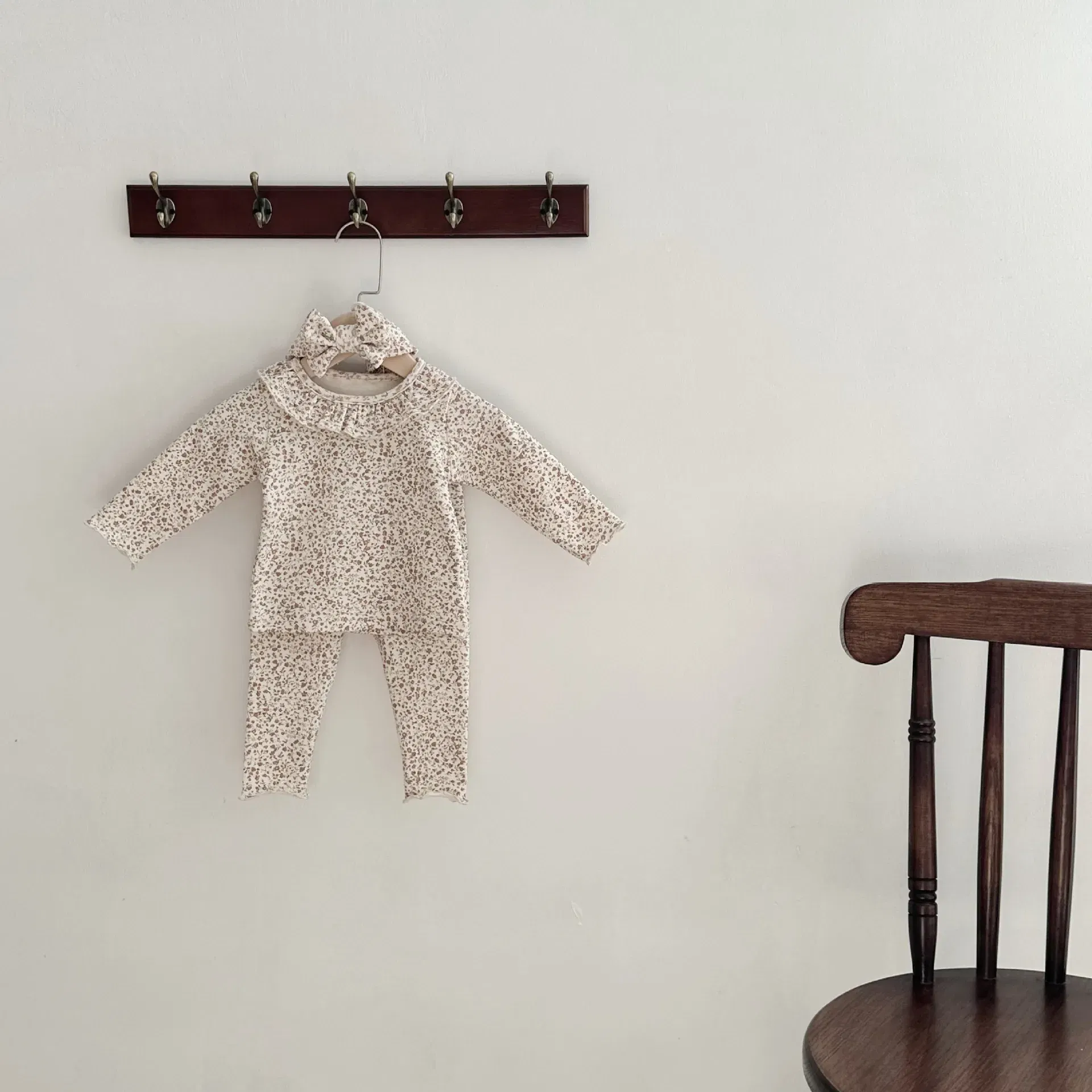 Color: Beige, Kid Size: 3M - 2025 Spring New Baby Long Sleeve Clothes Set Infant Girl Floral Tops + Leggings + Headband 3pcs Suit Cotton Toddler Outfits