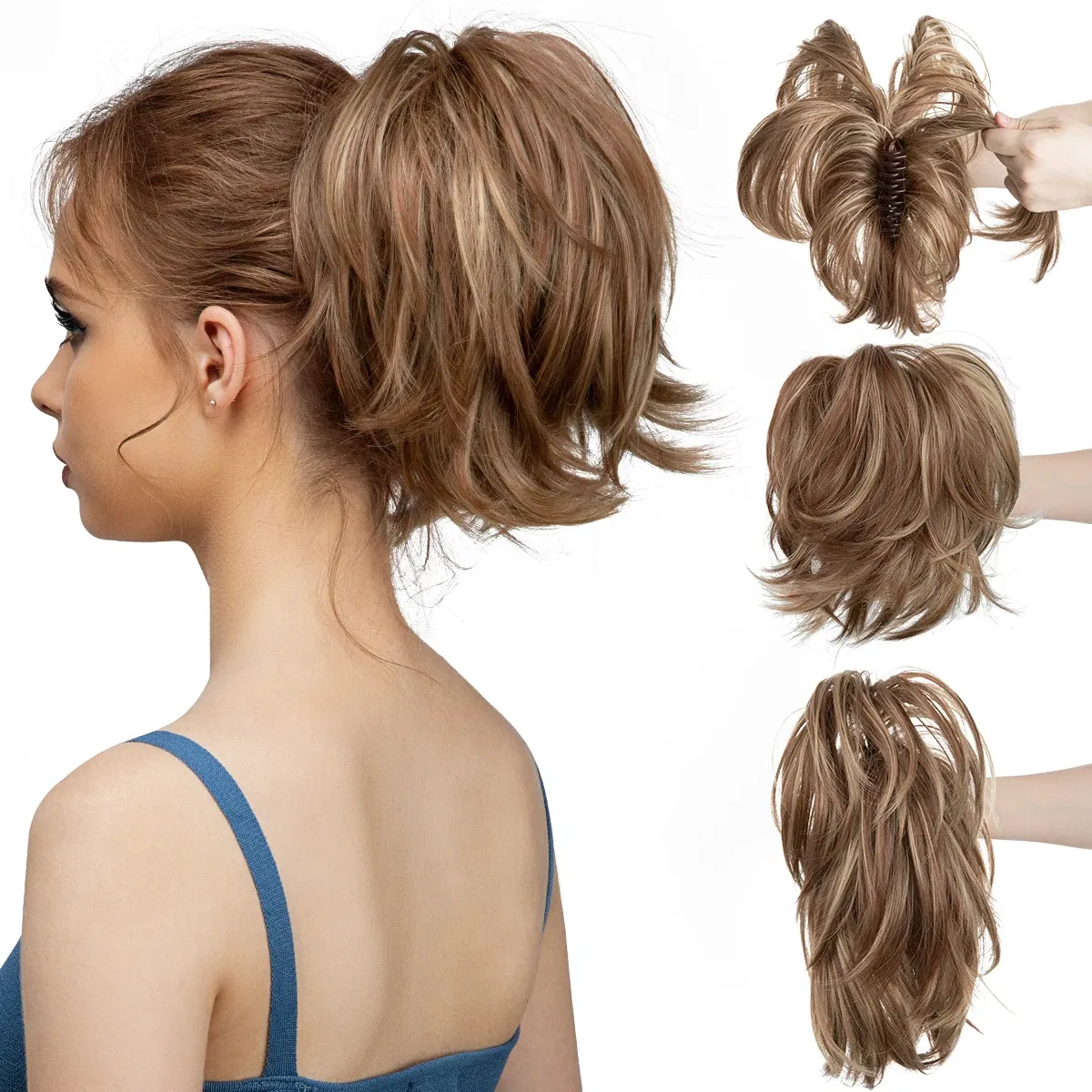 Color: P1B/30, Bulk Buy: 1pc - Synthetic Claw Clip In Ponytail Hair Extensions Diy Hairpiece Hair Bun Fake Blonde Hair False Pigtail for Women