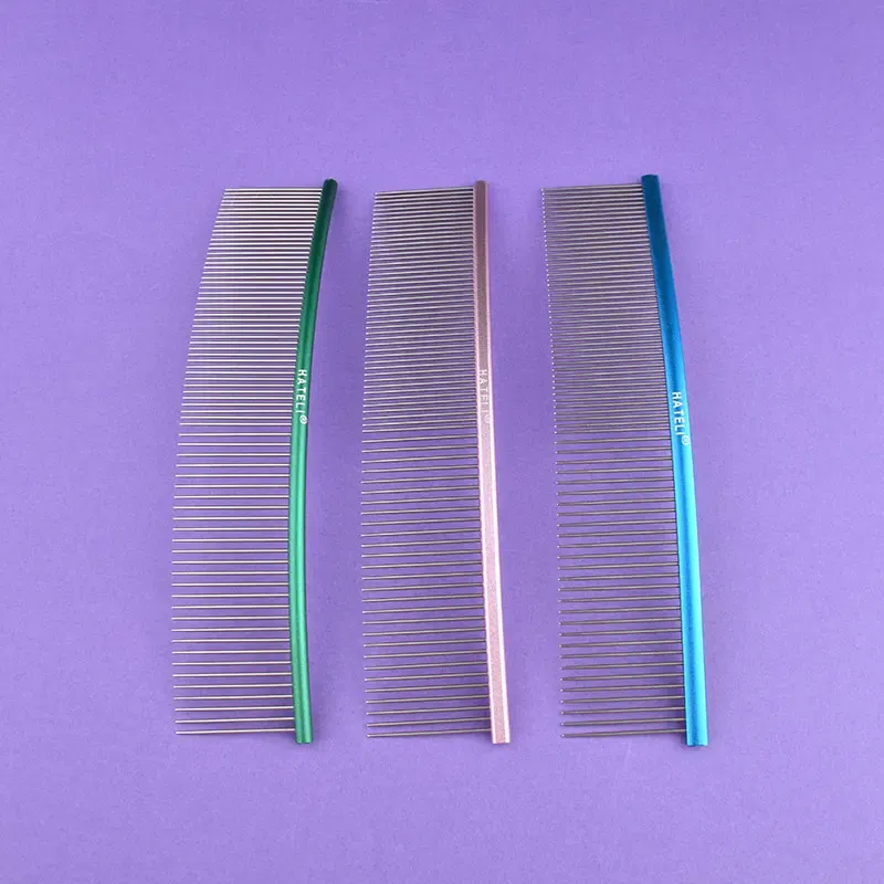 Color: Silver, Size: XS - Pet Curved Comb Stainless Steel Combs Professional Pet Grooming Comb Dense Sparse Teeth Dog Cat Cleaning Brush Open Knot Comb