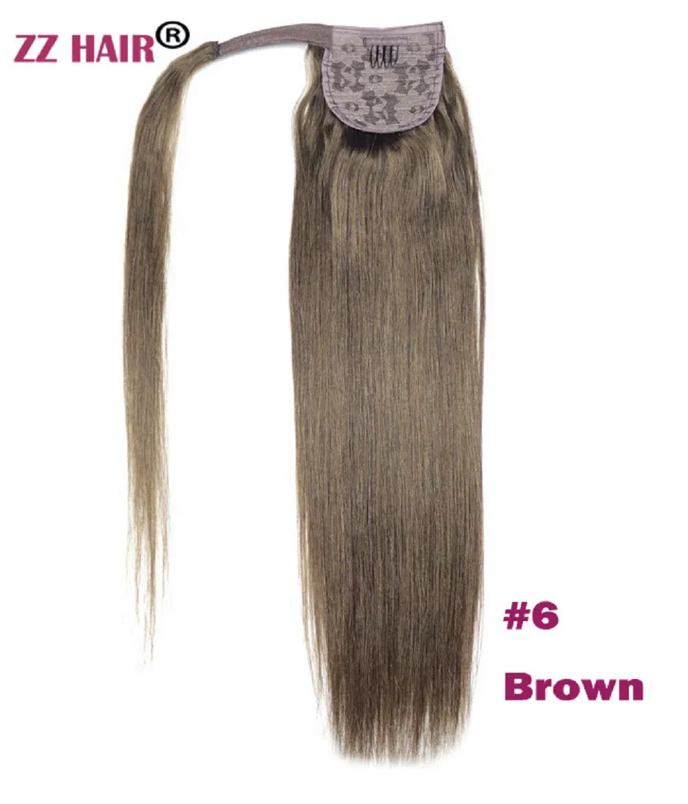 Color: #6, Life Span: 6 Months With Proper Care, Stretched Length: 22INCHES, Longest Hair Proportion: 35%-45% - ZZHAIR 100% Human Hair Extensions 16"-28" Machine Made Remy Magic Wrap Around Ponytail 60g-120g Clip In Horsetail Stragiht