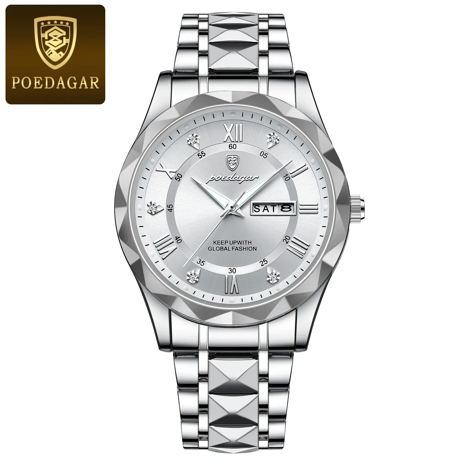 Color: Gold - POEDAGAR Top Luxury Men Quartz Watch For Men Sports Waterproof Luminous Stainless Steel Date Week Men's Watches Male Clock reloj