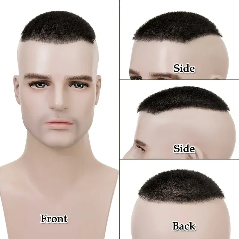 PROKYVITY 11g Buzz Short Cut Men's Toupee Human Hair Natural Male Hair Replacement System PU Invisible Extension Hairpiece