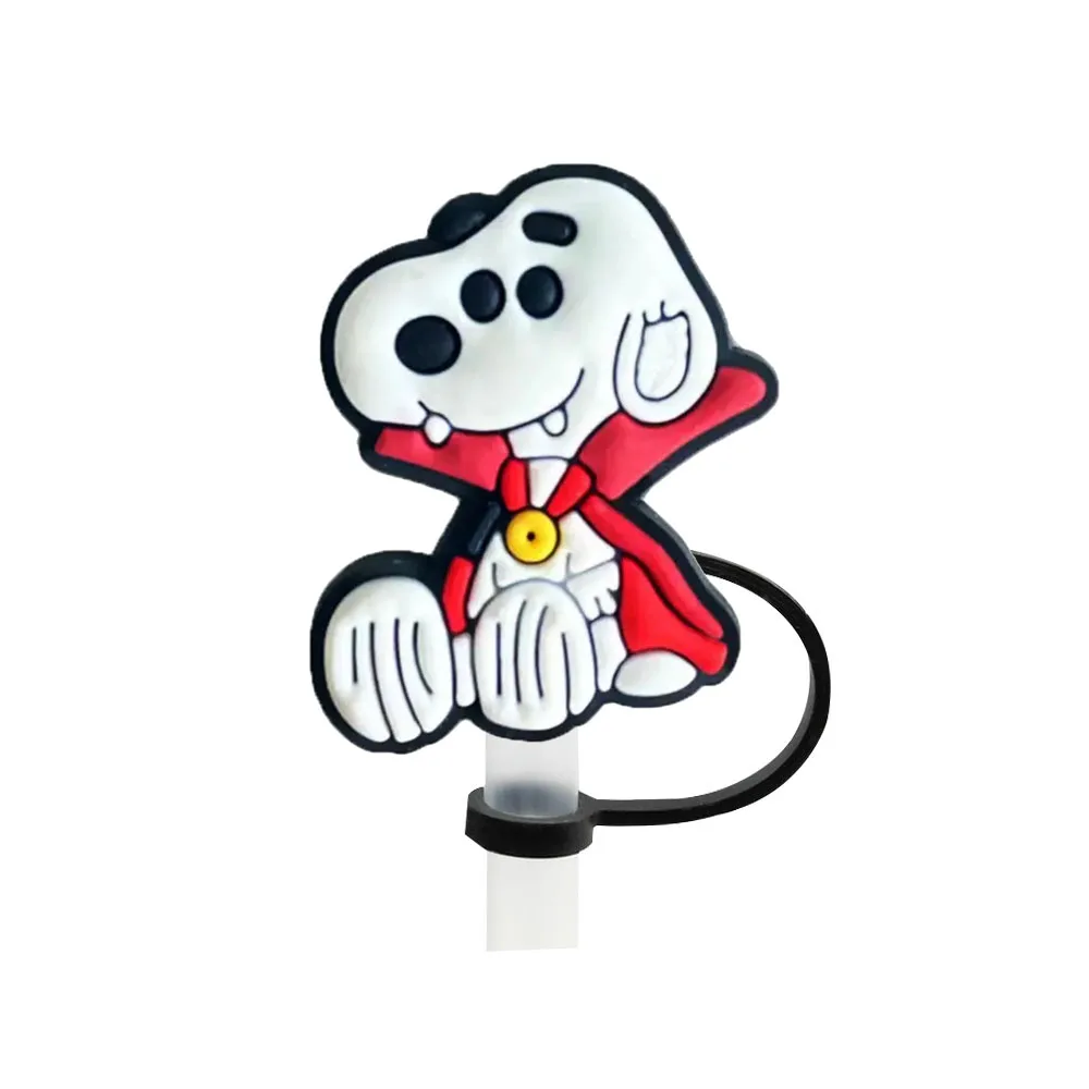 Color: DEEP BLUE - 1-12PCS Cute MINISO Snoopy Straw Cover Cap With 30&40Oz Cup10mm Straw Toppers Reusable Dust-Proof Straw Caps Cartoon Drink Stra