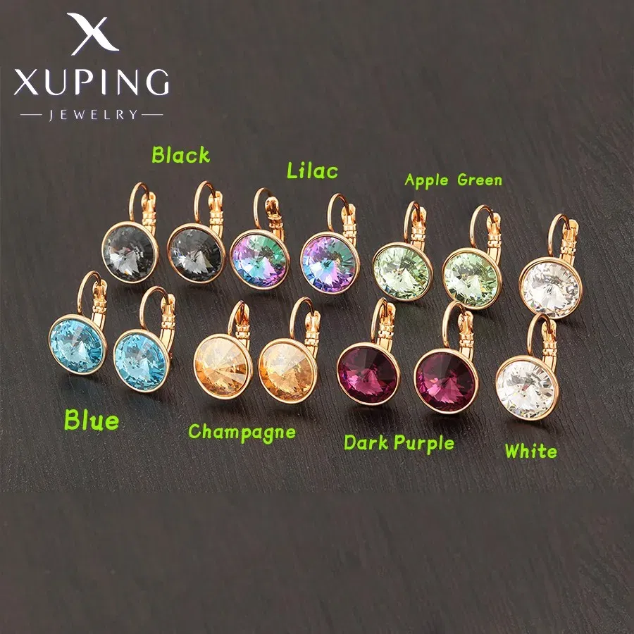 Metal Color: Rhodium Plated, Main Stone Color: Blue - Xuping Jewelry? С?µрьги Elegant 12mm Round Stone Women Girls Hook Crystal Earring Exquisite Gift Party A00622051
