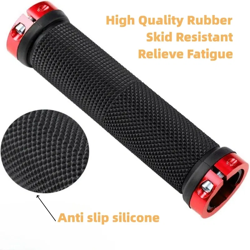 Color: SKY BLUE - Bicycle Rubber Grips Alloy Lock Non-Slip Rubber Bicycle Handlebar Grips Double Aluminum Lock on Locking Bicycle Handlebar Grips