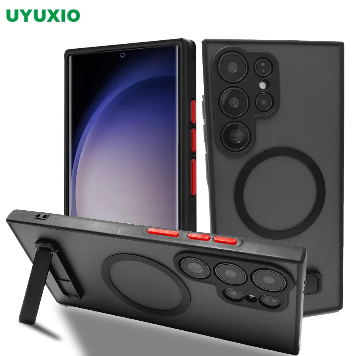 Color: Beige, Material: Neoprene - UYUXIO Translucent Magnetic Mobile Phone Case with Kickstand for Samsung Galaxy S25 Ultra S24 S23 FE S22 Plus Slim Stand Cover