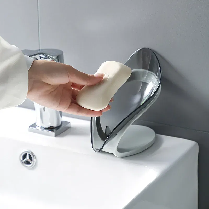 Color: Dark Khaki - Bathroom Soap Holder Leaf Shape Dish Soap Kitchen Sponge Soap Box Storage Non-slip Drain Soap Case Container Bathroom accessorie