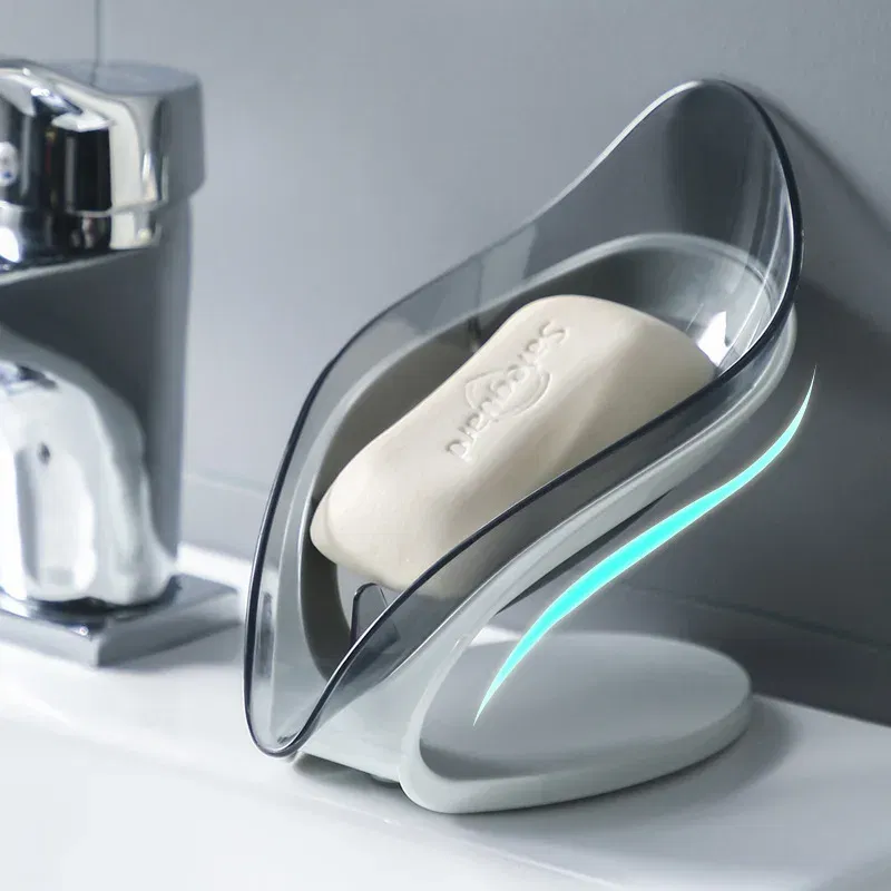 Color: Dark Khaki - Bathroom Soap Holder Leaf Shape Dish Soap Kitchen Sponge Soap Box Storage Non-slip Drain Soap Case Container Bathroom accessorie
