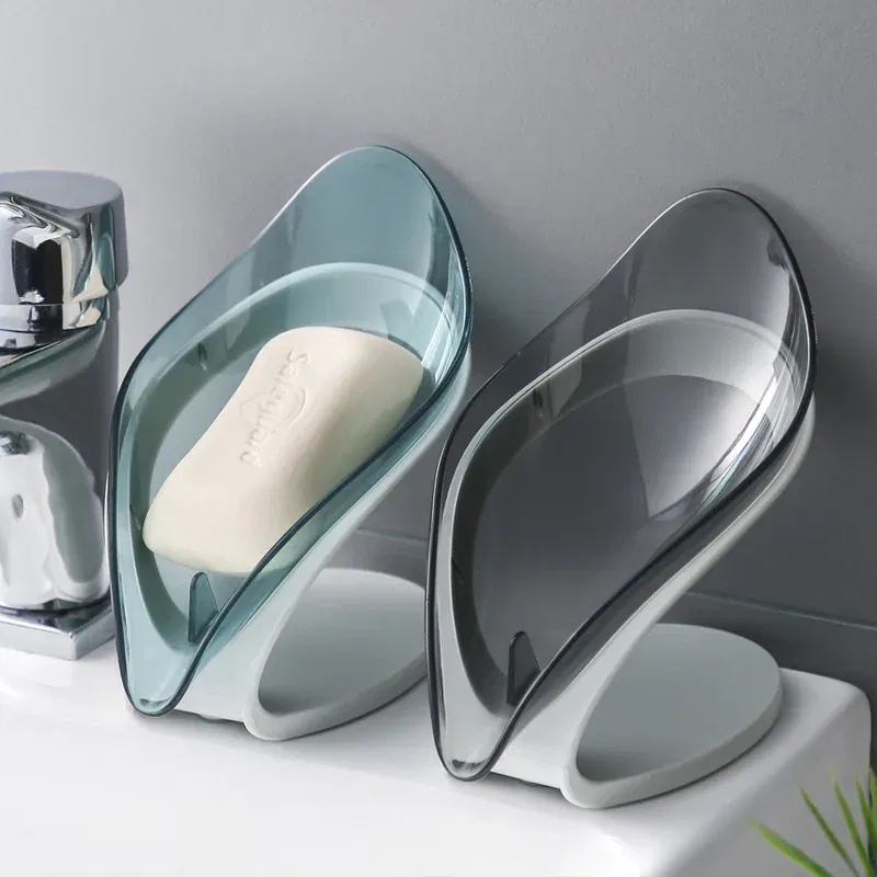 Color: Dark Khaki - Bathroom Soap Holder Leaf Shape Dish Soap Kitchen Sponge Soap Box Storage Non-slip Drain Soap Case Container Bathroom accessorie