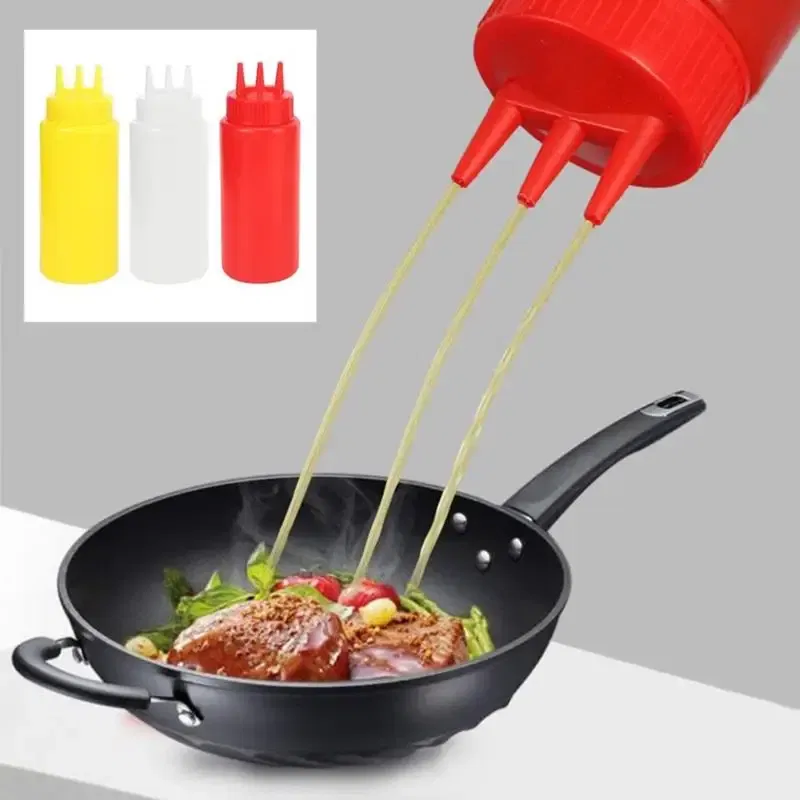 Color: light yellow - 3 Holes 800ML Twist Cap Squeeze Bottle Food Grade Plastic Ketchup Mustard Mayo Sauces Olive Oil Bottles Kitchen Gadgets #1
