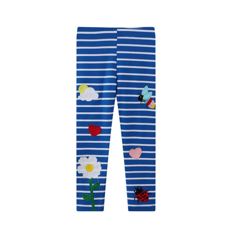 Color: PURPLE, Kid Size: 5T - Jumping Meters New Arrival Girls Leggings Pant With Bee Embroidery Fashion Stripe Kids Skinny Pants Toddler Kids Pencil Pant