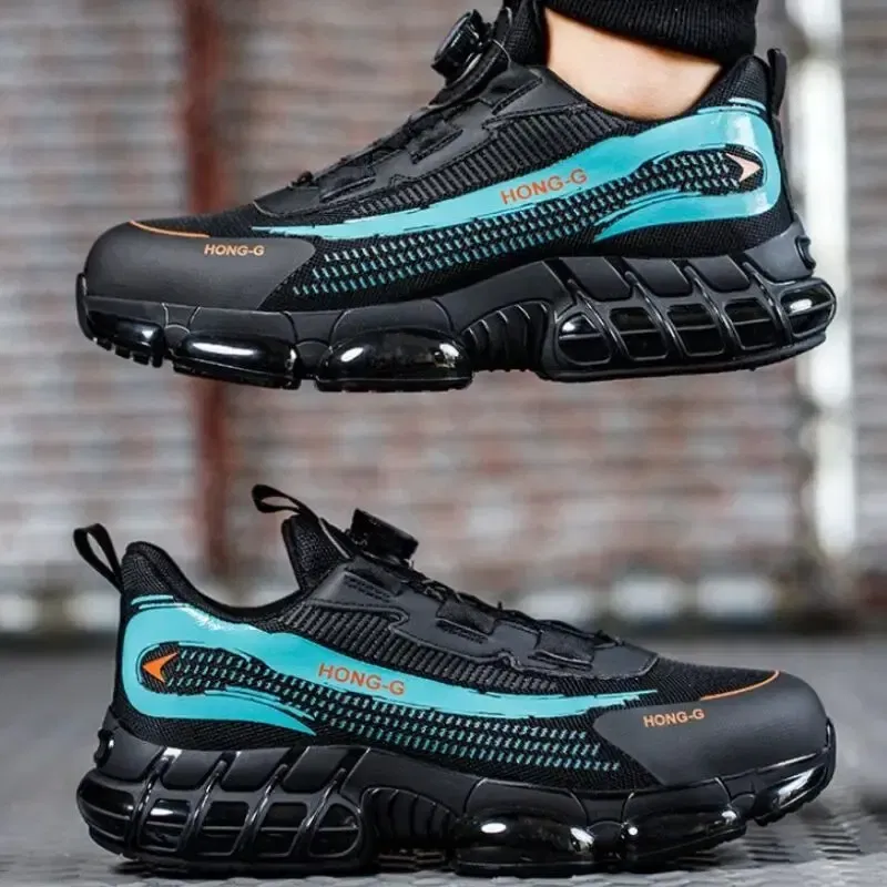Size: 45, Color: GRAY - Rotary Buckle Work Sneakers Protective Shoes Safety Industrial Puncture-Proof Anti-smash Steel Toe Shoes
