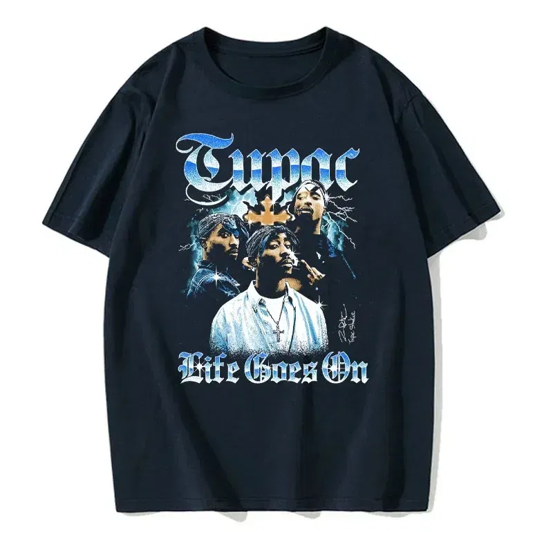 Color: Blue, Size: XXL - Men's Short Sleeved Fashion Rap Singer Tupac 2Pac Printed Top Harajuku Printed T-shirt Casual Basic O-neck T-shirt