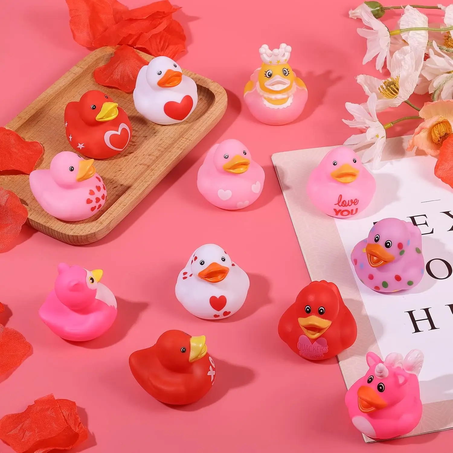 Color: green - 52Pack Valentine's Day Rubber Duck Bulk for Kid Funny Rubber Duck Valentine Jeep Duck for Ducking Valentine Party Baby Shower As