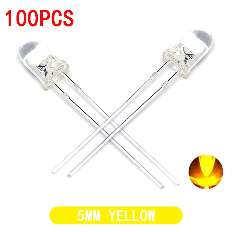 Color: Orange - 100pcs High quality Transparent Round 5mm Super Bright Water Clear Green Red White Yellow Blue Light LED Bulbs Emitting Diode