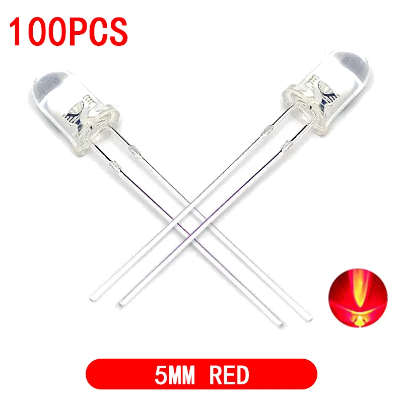 Color: Orange - 100pcs High quality Transparent Round 5mm Super Bright Water Clear Green Red White Yellow Blue Light LED Bulbs Emitting Diode