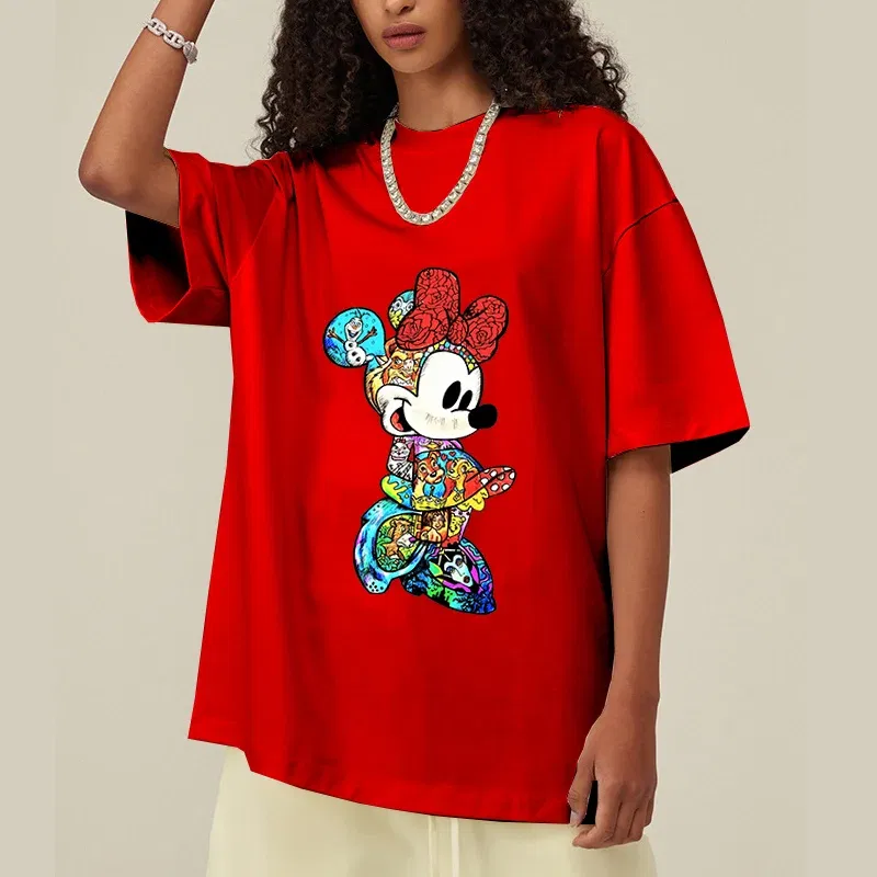 Color: green, Size: S - Disney Couples Mickey Mouse Minnie Print T-shirt Couples Men's and Women's Cotton Short Sleeve Casual Tops