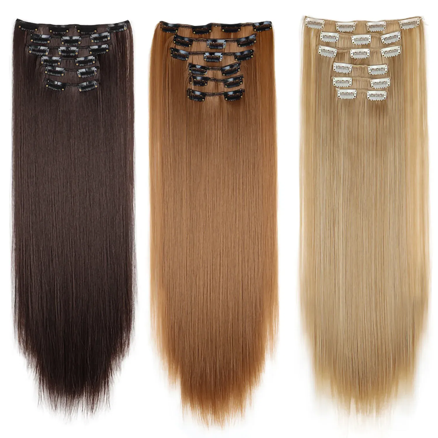 Color: P4/27, Stretched Length: 24inches - 24Inch 16 Clips in Hair Extensions Long Straight Hairstyle Synthetic Blonde Black Hairpieces Heat Resistant False Hair Daily Use