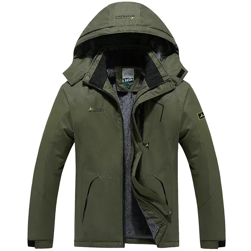 Color: army green, Size: XXXL - Autumn Winter Men's Windbreaker Waterproof and Warm Outdoor Hiking and Fishing Multi Pocket Wear-resistant Thick Jacket Men Coat