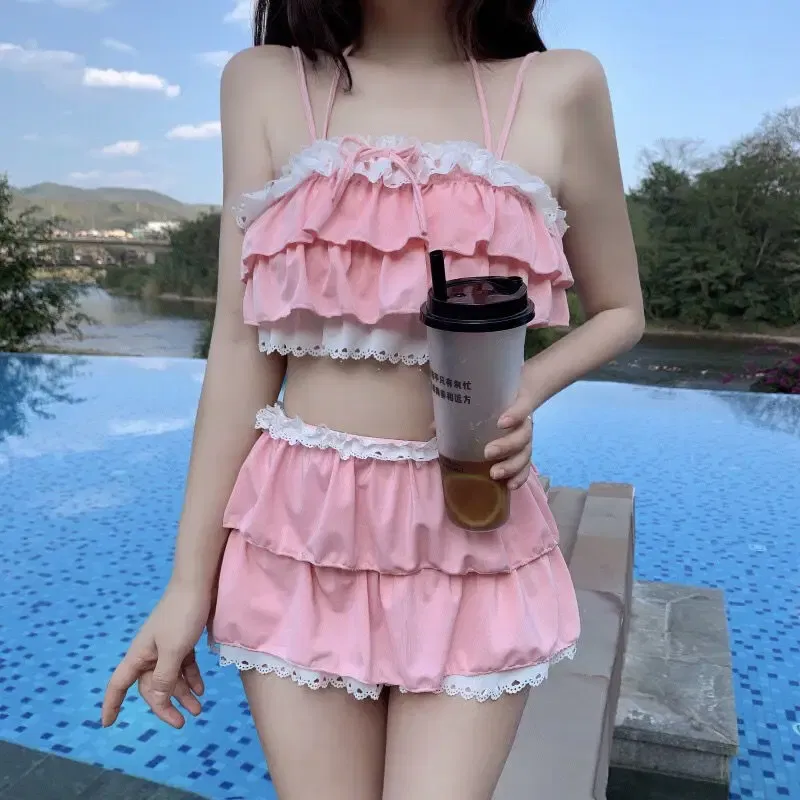 Color: black, Size: M - Bikini Sets Women Kawaii Girlish Design Tender Teens Slim Chic Beach Simple Feminino Daily Ruffles Japan Style Cool Sexy