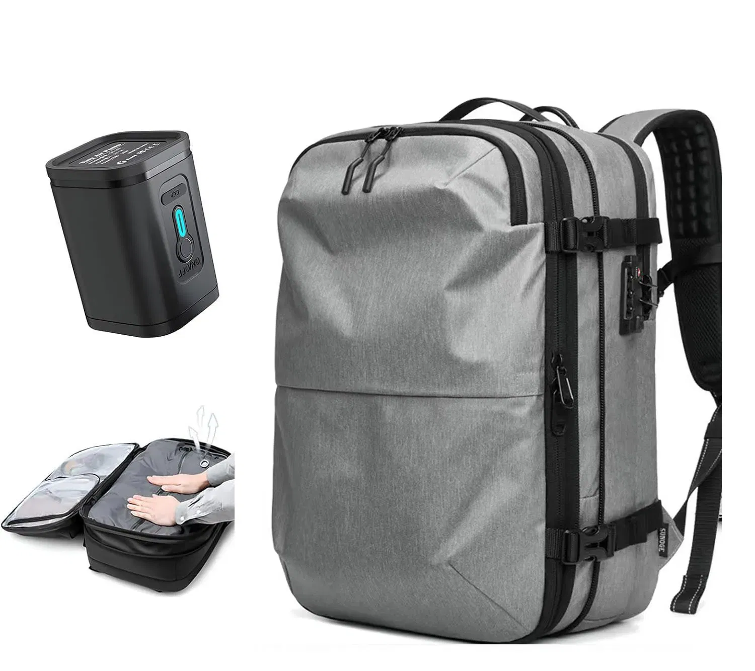 Color: black - Vacpack Vacuum Compression Backpack Airback with Pump Men Waterproof Expandable Carry On Travel Backpack 17 inch Laptop Backpack