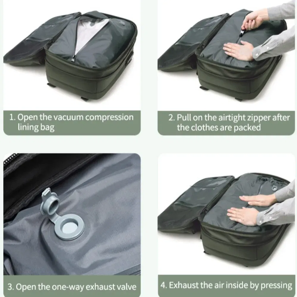 Color: black - Vacpack Vacuum Compression Backpack Airback with Pump Men Waterproof Expandable Carry On Travel Backpack 17 inch Laptop Backpack