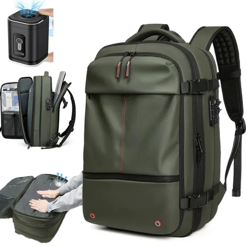 Color: black - Vacpack Vacuum Compression Backpack Airback with Pump Men Waterproof Expandable Carry On Travel Backpack 17 inch Laptop Backpack