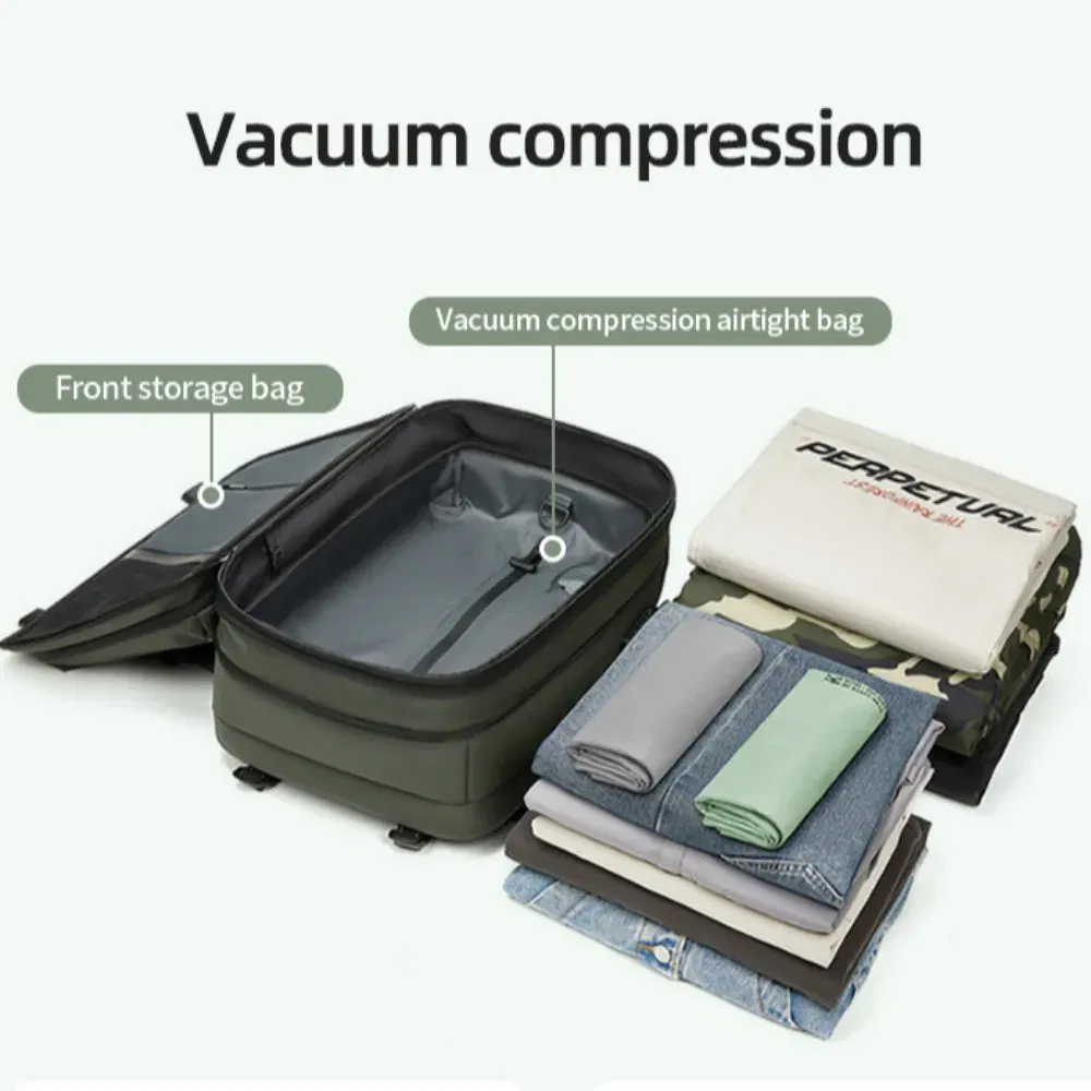 Color: black - Vacpack Vacuum Compression Backpack Airback with Pump Men Waterproof Expandable Carry On Travel Backpack 17 inch Laptop Backpack