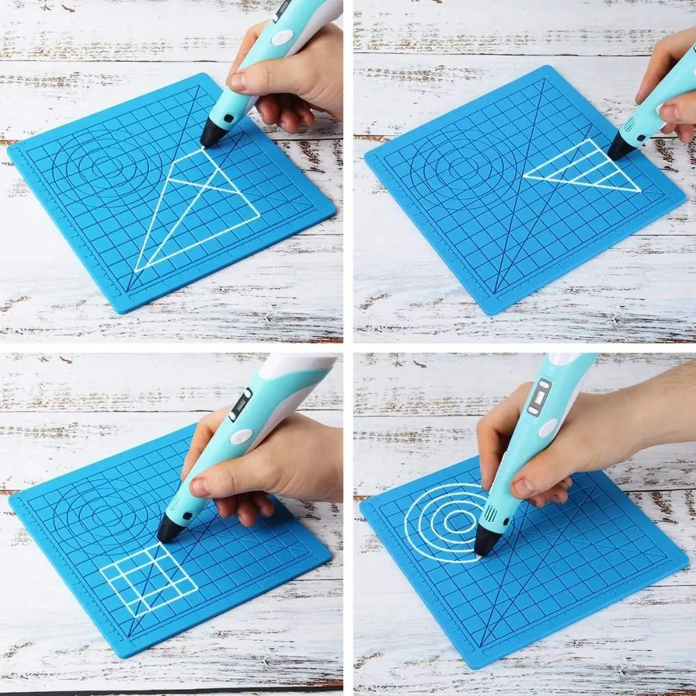 color: Silver - Silicone Design Rubber Pad for 3D Printing Pen with 2 Finger Protectors Template Drawing Tools for Kids Adults Drawing DIY Tools