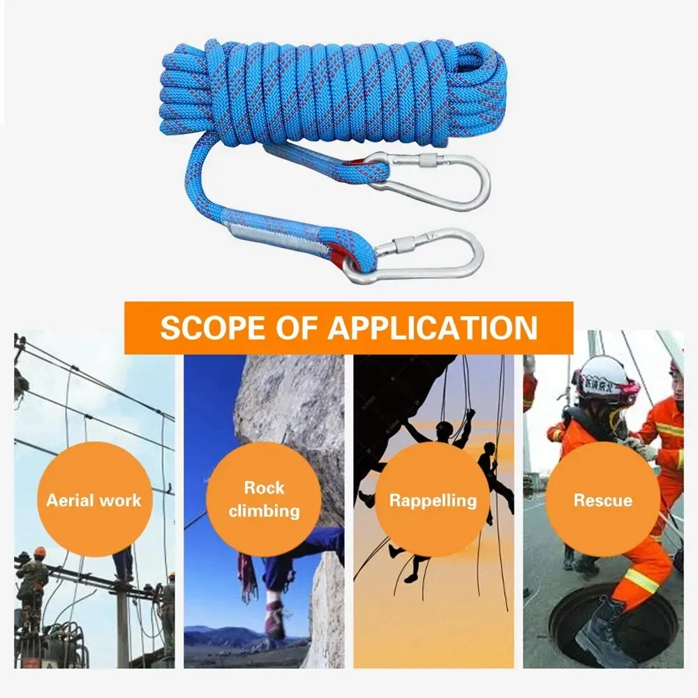 Color: Light green - Tomshoo 10mm Rock Climbing Rope 10M/20M/30M Outdoor Static Rapelling Rope for Fire Rescue Safety Escape Climbing Accessories