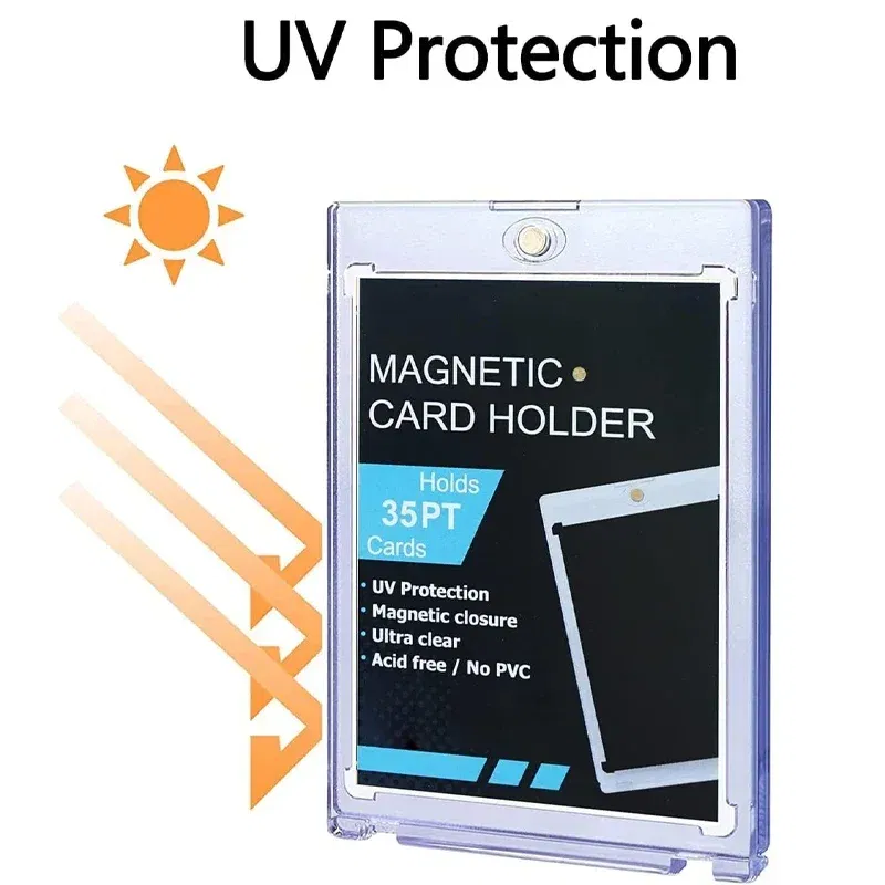 Color: light green - 10-1Pcs 35PT Hard Magnetic Card Holder for Kpop Idol Photo Cards Protective Sports Trading Card Toploaders Sleeves Display Case