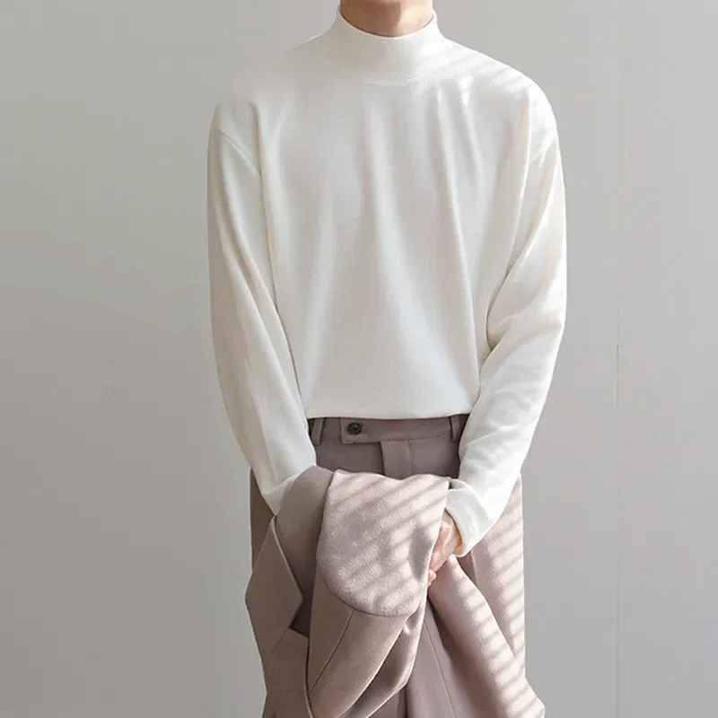 Color: black, Size: M - Yasuk Spring Autumn Winter Solid Casual Plush Turtleneck Men's Loose Bottom Double Faced Velvet Sweater Simple Warm BigSize