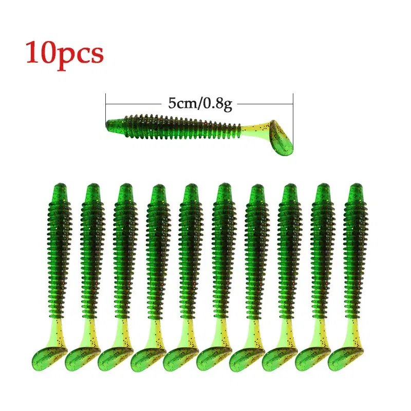Color: Yellow, Size: 55mm - 10pcs/lot Fishing Lure 50mm 0.8g Soft Rubber Bait Jig Wobbler Soft Worm Carp Fishing Bait Artificial Silicone Swimbait