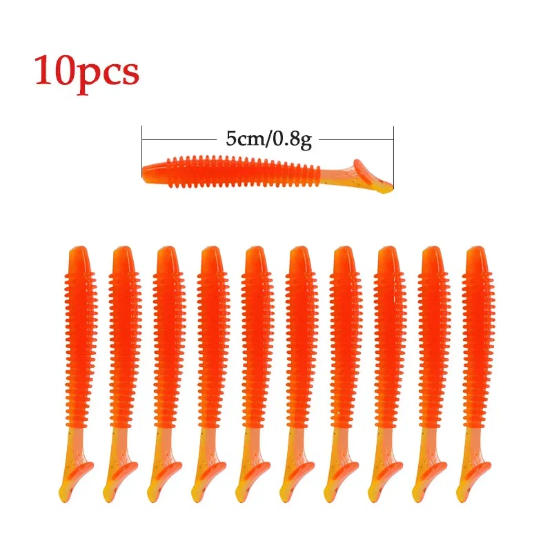 Color: Yellow, Size: 55mm - 10pcs/lot Fishing Lure 50mm 0.8g Soft Rubber Bait Jig Wobbler Soft Worm Carp Fishing Bait Artificial Silicone Swimbait