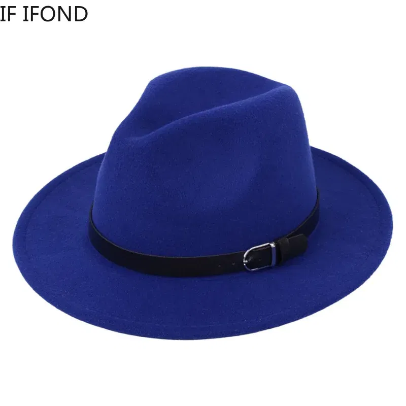Color: Red, Size: M - Classic British Fedora Hat Men Women Imitation Woolen Winter Felt Hats Fashion Jazz Hat Chapeau Wholesale