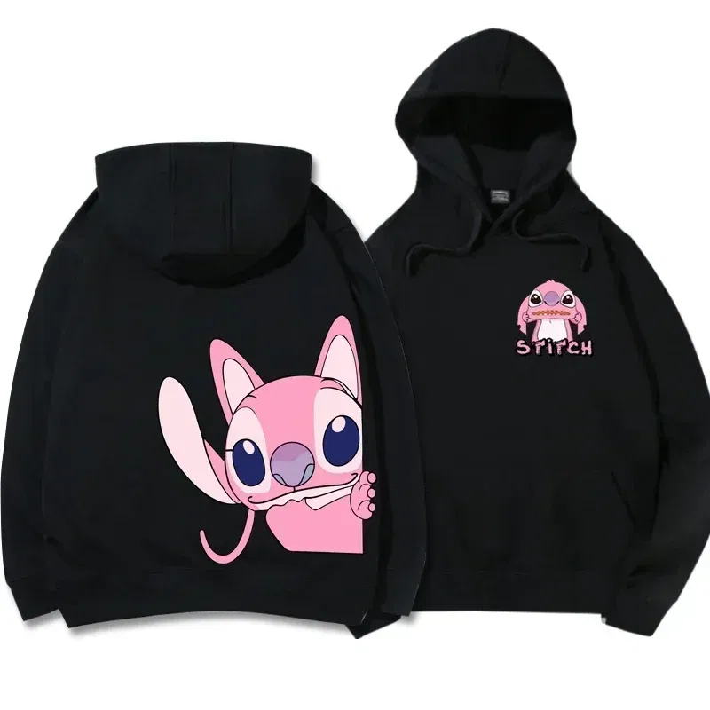Color: green, Size: XXL - Disney Hoodie Fashion Stitch Angel Monster Letter Cartoon Sweatshirt Pullover Cute Harajuku Unisex Women's Pocket Top