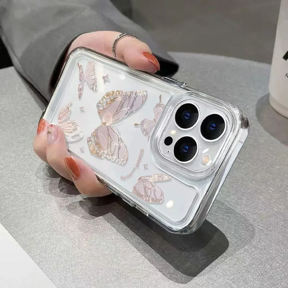 Color: Beige, Material: POLYESTER - Simple Space Transparent Anti-fall Phone Case For iPhone 15 11 14 13 12 Pro Max Plus Silicone Protect Flower Butterfly Cover