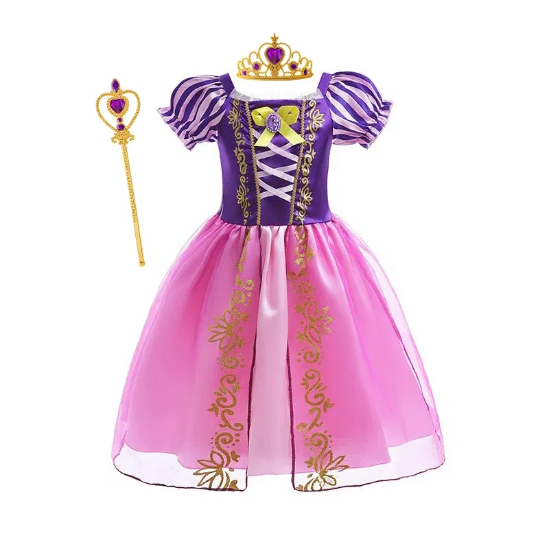 Color: green, Kid Size: 5 - Disney Deluxe Elegant Rapunzel Princess Ball Gown Fancy Birthday Party Dress Cinderella Vestidos Costume Play Carnival Apparel