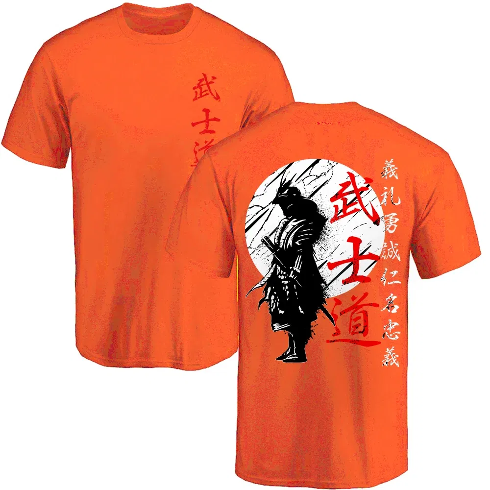 Color: army green, Size: XXL - Japan Samurai Spirit T Shirts For Men Japanese Style Back Print Loose Oversized 100% Cotton Tops T-shirt Bushido Male Gifts Tee