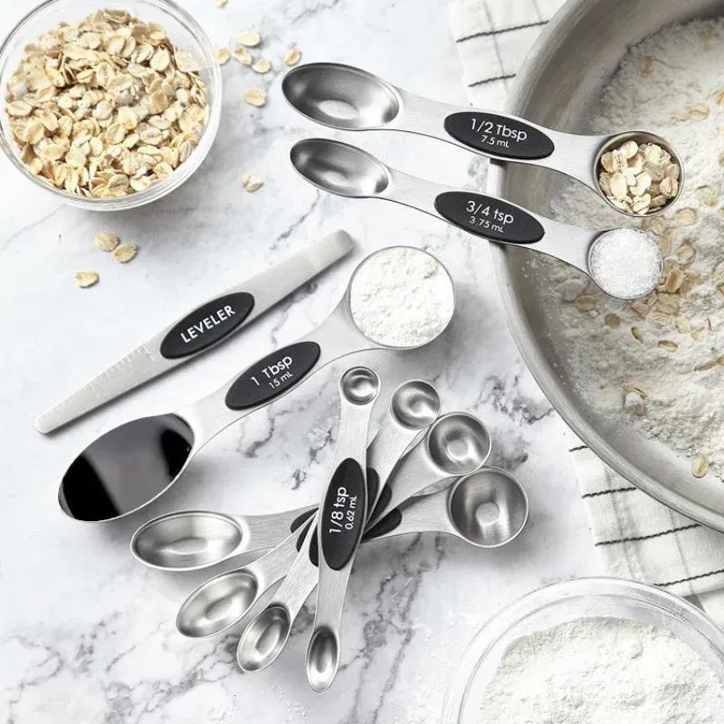Color: Black, Measuring Weight: 1g - 8Pcs/Set Magnetic Measuring Spoon Set Stainless Steel Stackable Double-sided Teaspoons Metal Accurate for Cooking Baking Food