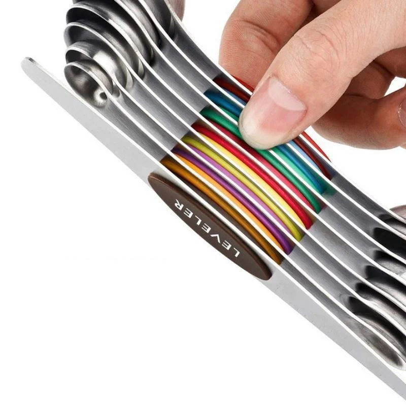 Color: Black, Measuring Weight: 1g - 8Pcs/Set Magnetic Measuring Spoon Set Stainless Steel Stackable Double-sided Teaspoons Metal Accurate for Cooking Baking Food