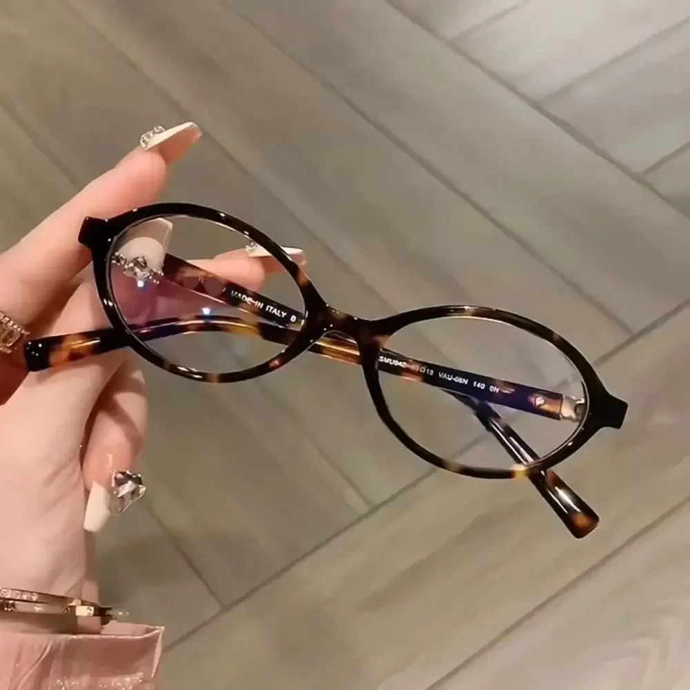 Frame Color: Brown - Y2K Retro Oval Frame Glasses Women Female Sweet Cool Eyewear Trend Reading Computer Anti Blue Light Eyeglasses