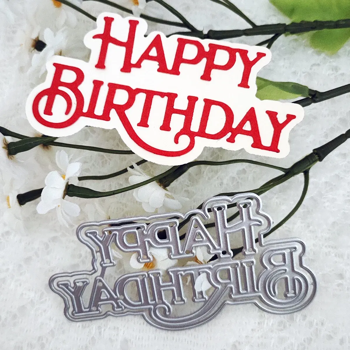Color: DARK GRAY - Christmas Tree Happy Birthday Thank You 26 English Alphabet Metal Cutting Dies For DIY Scrapbooking Album Craft Cardmaking