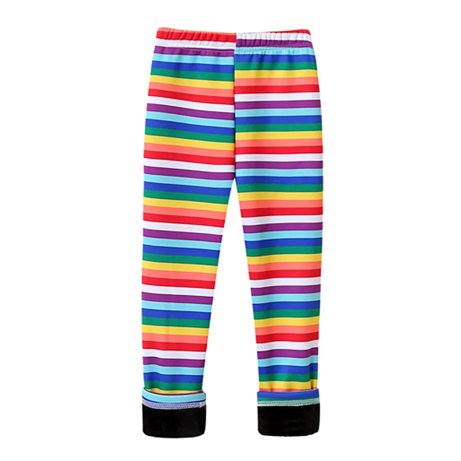 Color: Beige, Size: 128 - Girls Warm Plush Long Pants for Autumn Spring Cartoon Butterfly Striped Soft Cozy Leggings Fleece-Lined Bottoms Kids Casual Wear