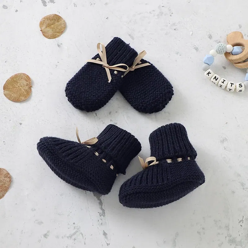Color: Clear, Baby Age: 13-18 Months - Baby Shoes + Gloves Set Knit Newborn Girls Boys Boots Mitten Fashion Butterfly-knot Toddler Infant Slip-On Bed Shoes Hand Made